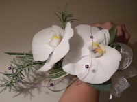 Wrist Corsage with White Phalaenopsis Orchids and Foliages with
decorative beading